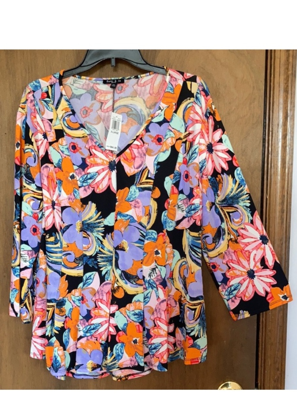 Sami & Jo top colorful floral print w stretch boho casual office XLP